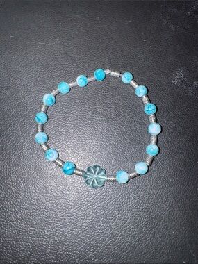 Handmade Turquoise Beaded Flower Stretch Bracelet - Women Jewelry
